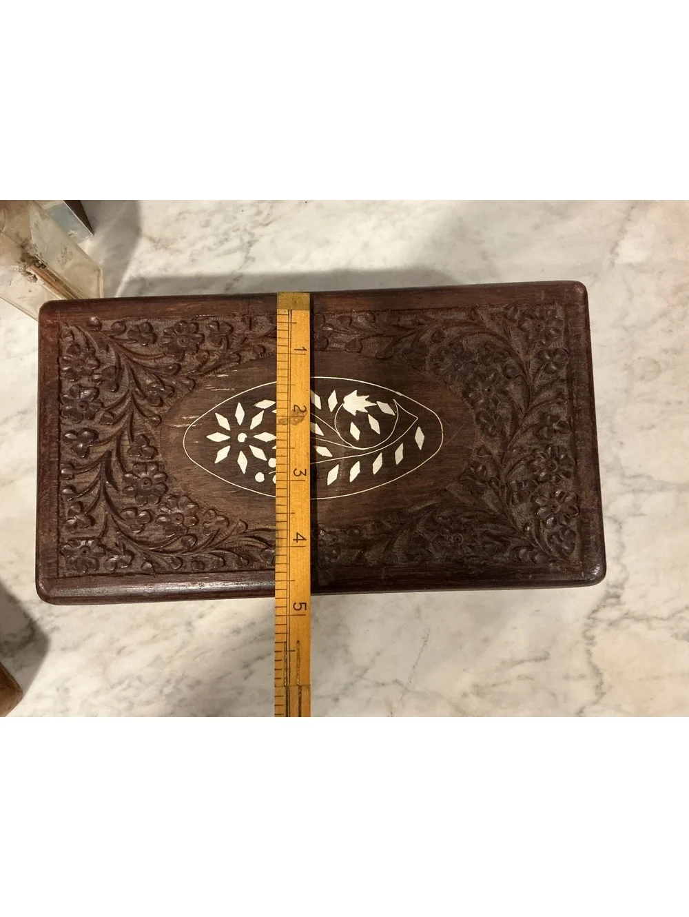 Vintage Indian Carved Wood Bone Inlay Box